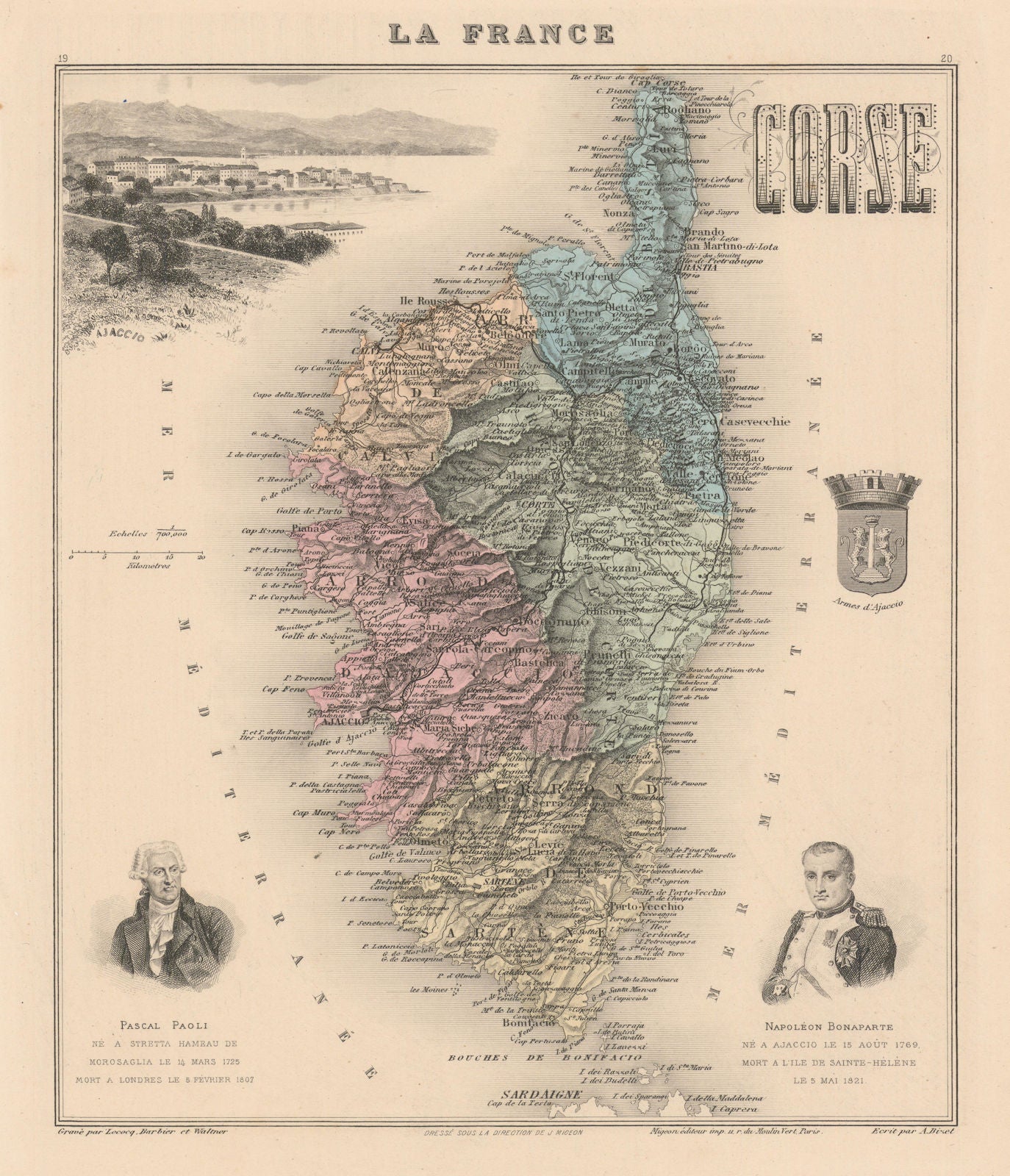 Corse / Corsica. Ajaccio vignette. Vuillemin 1890 old antique map plan chart